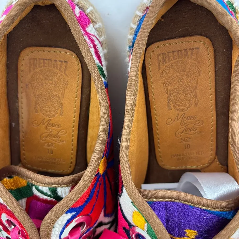 Freedazz Hand Embroidered Sassy Espadrille Shoes 10 floral colorful platform
